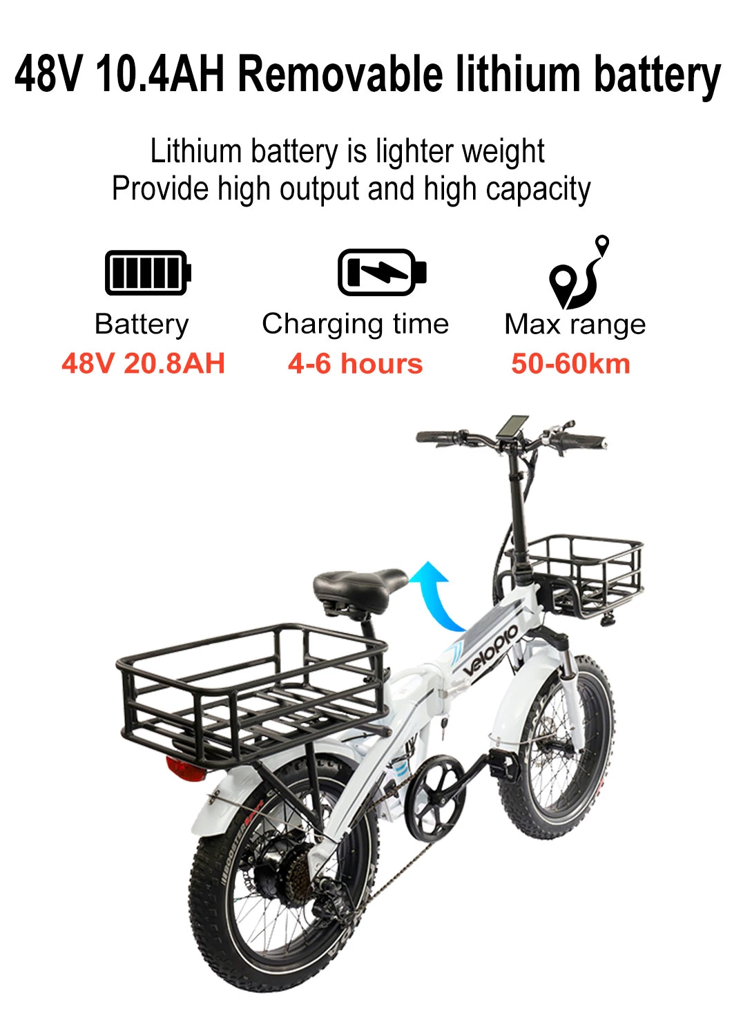 2023 Lectric Ebike Folding Electric Bike 20 Inch 48V 500W High Range Electric Cargo Cycle Suspension Foldable Electric Fat Bike with Cargo Basket